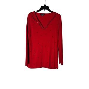 goodclothes‎ Red Women's Large sweater black Beaded Key Hole neck